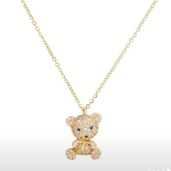 18K Gold Plated Diamond Bear Pendant Necklace - Picture 2 of 4